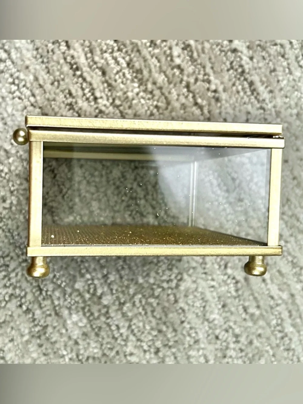 Fabulous Diamond Gold and Glass Jewelry Trinket Box Mirror 4” x 4” x 2.5” NEW